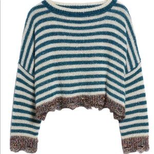 Prima Women’s Long Sleeve Striped Sweater Cropped